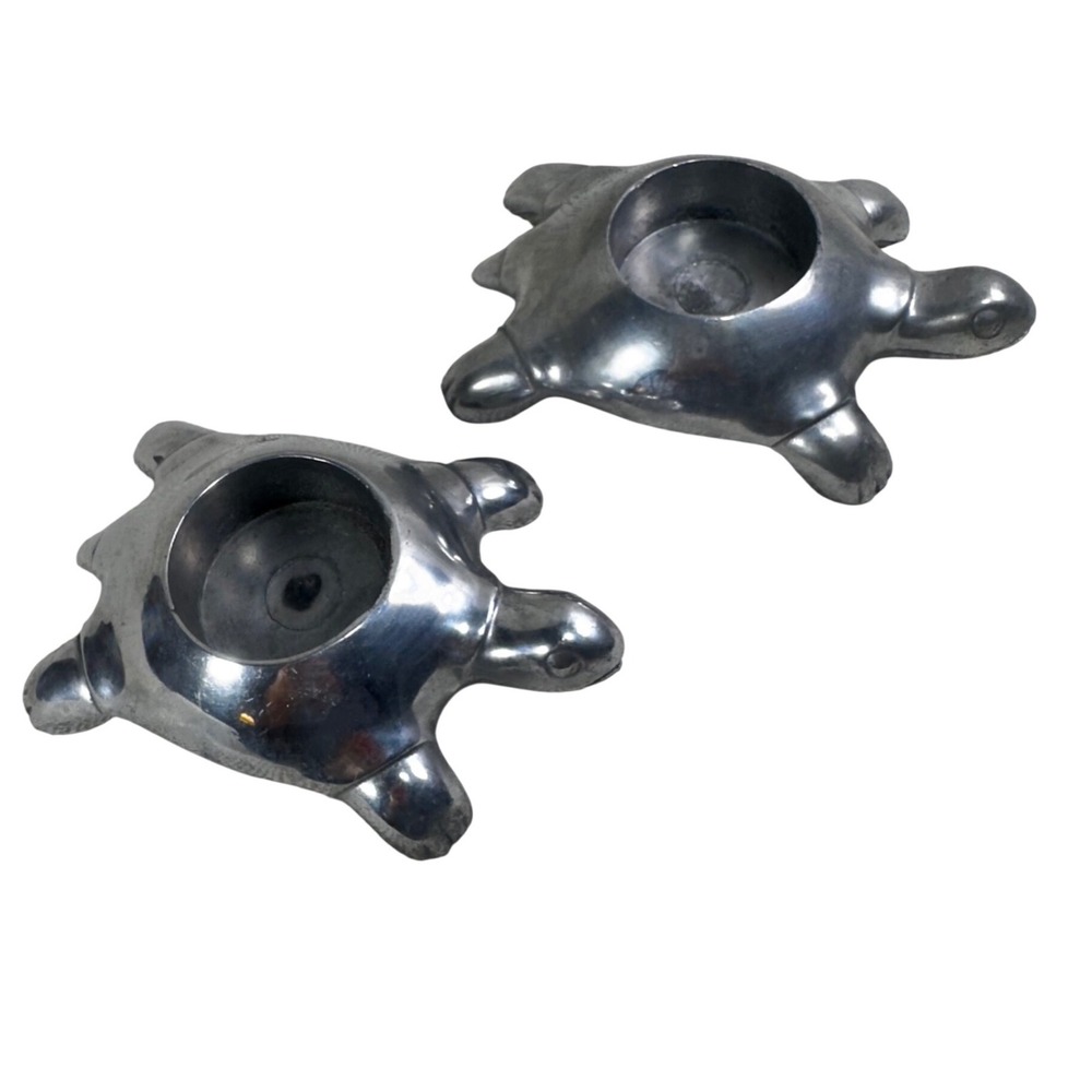 Restoration Hardware Turtle Tealight Candle Holders Metal Pair Pewter Finish